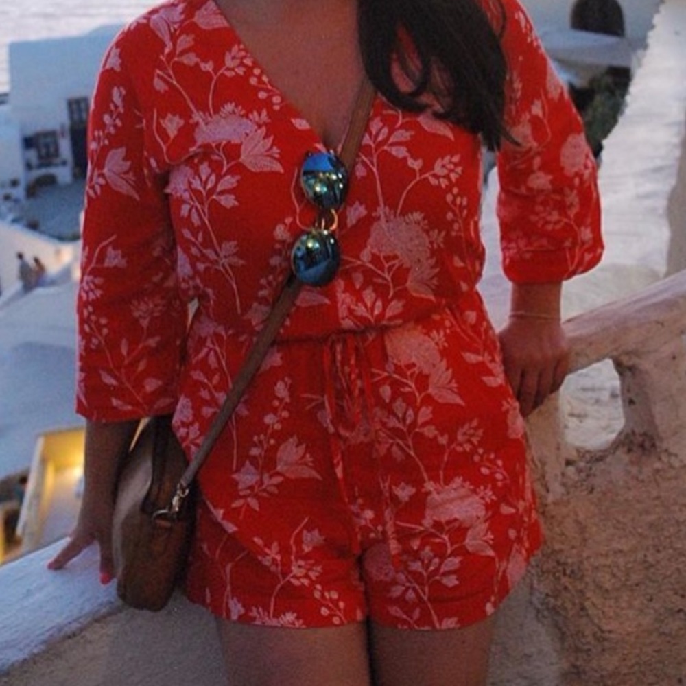 Red Floral Romper